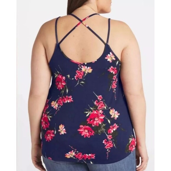 Papermoon Womens 3X Tank Top Shirt Open Back Navy Blue Floral Strappy Knit NWT‎ - Picture 2 of 11